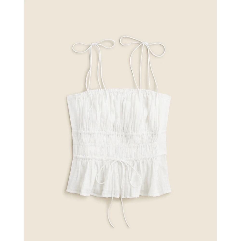 J.Crew Clio Textured Gauze Tie Strap Top White XXL Boho Coastal Minimal